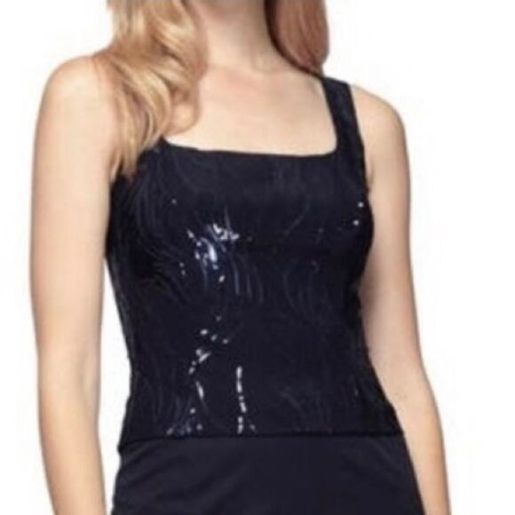 Elegant Navy Blue Sleeveless Dress - Picture 3 of 16